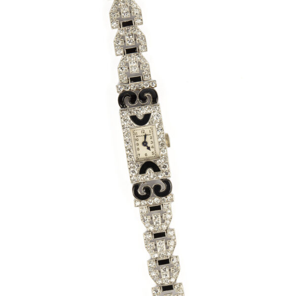 Boucheron Art Deco Diamond and Onyx Watch-Bracelet - Image 2