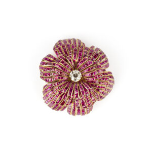 Exquisite Ruby and Diamond Flower Brooch