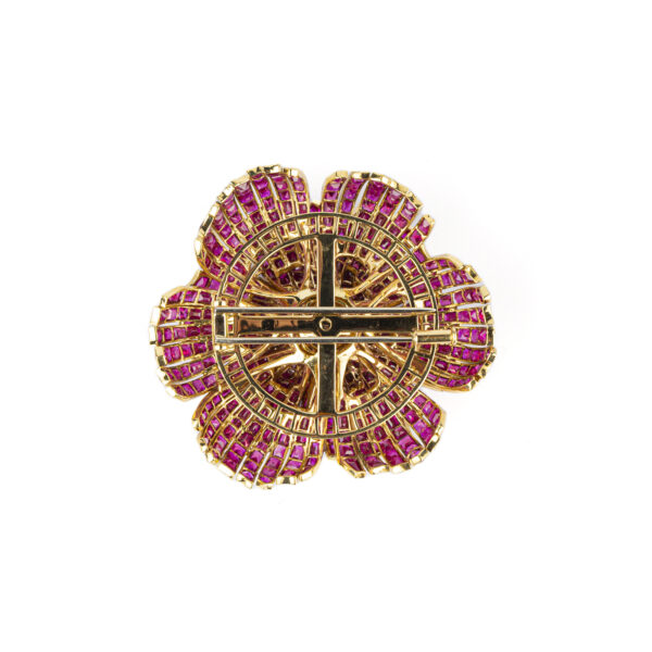 Exquisite Ruby and Diamond Flower Brooch - Image 2