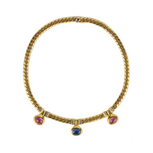 Bulgari Sapphire, Tourmaline and Diamond Ring Chain Necklace