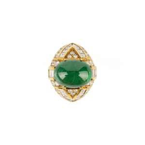 Giovane Cabochon Emerald and Diamond Ring