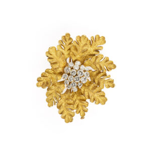 Bulgari Rare 18k Yellow Gold and Diamond Floral Brooch