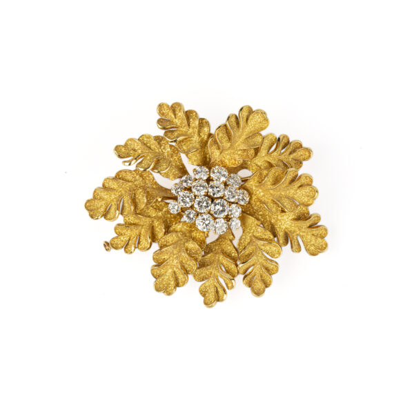 Bulgari Rare 18k Yellow Gold and Diamond Floral Brooch - Image 2