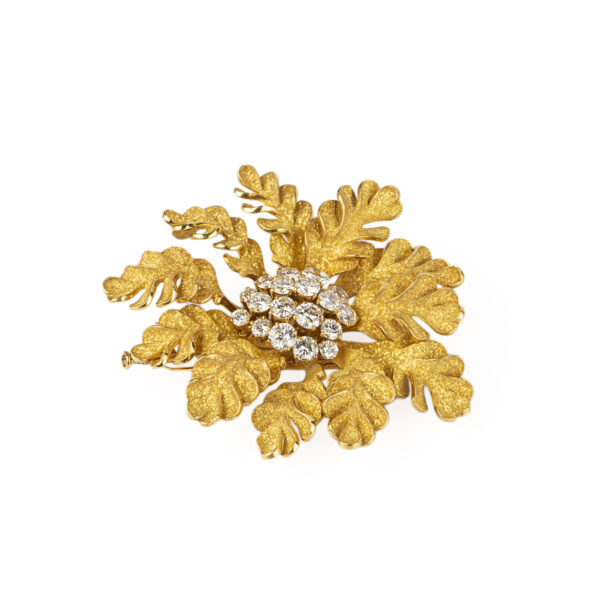 Bulgari Rare 18k Yellow Gold and Diamond Floral Brooch - Image 3
