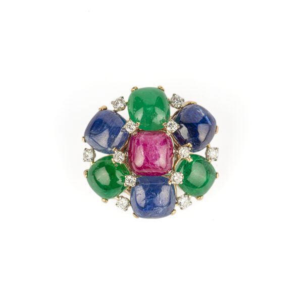 Cabochon Emerald, Sapphire and Ruby Earclips - Image 3