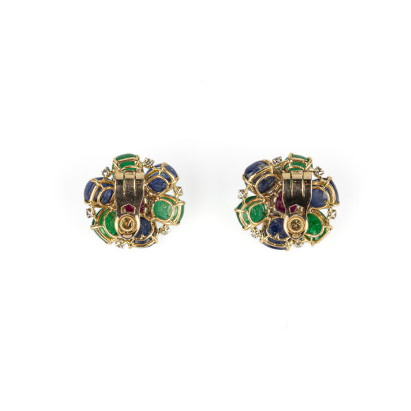 Cabochon Emerald, Sapphire and Ruby Earclips - Image 4
