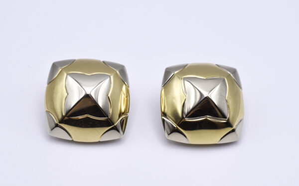 Bulgari 'Pyramid' Two Tone 18k Gold Earclips - Image 2