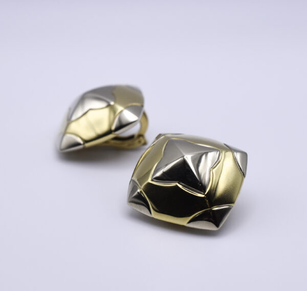 Bulgari 'Pyramid' Two Tone 18k Gold Earclips - Image 3
