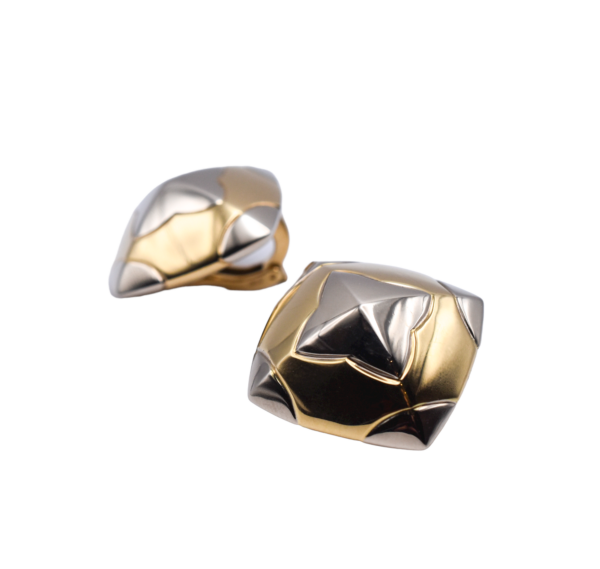 Bulgari 'Pyramid' Two Tone 18k Gold Earclips