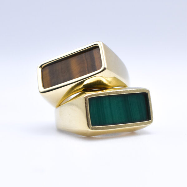 Tiffany & Co. 18k Gold Malachite and Tiger's Eye Rings - Image 5
