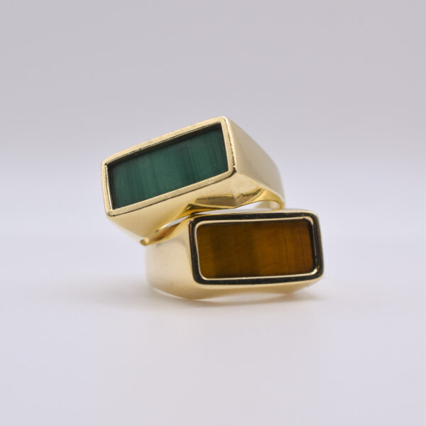 Tiffany & Co. 18k Gold Malachite and Tiger's Eye Rings - Image 2
