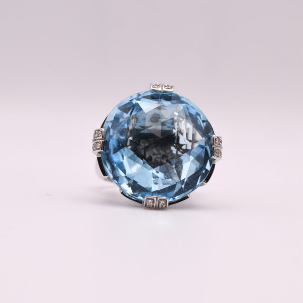 Bulgari 'Parenthesis' 18k Gold Blue Topaz & Diamond Cocktail Ring - Image 2