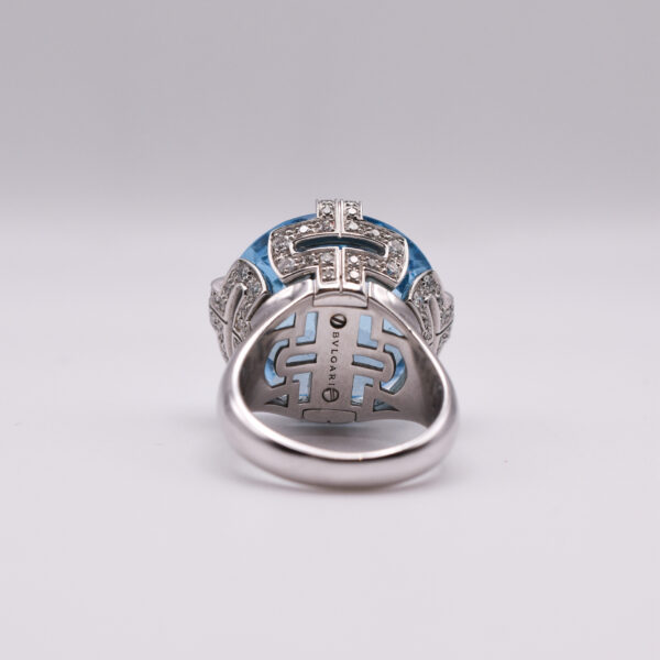 Bulgari 'Parenthesis' 18k Gold Blue Topaz & Diamond Cocktail Ring - Image 7