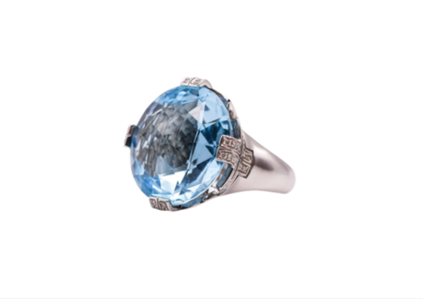 Bulgari 'Parenthesis' 18k Gold Blue Topaz & Diamond Cocktail Ring