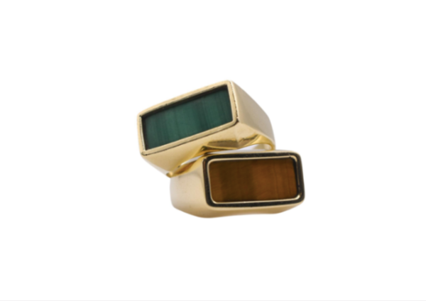 Tiffany & Co. 18k Gold Malachite and Tiger's Eye Rings