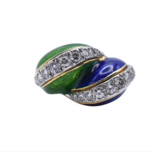 Tiffany & Co. 18k Gold Paillonné Enamel & Diamond Twist Ring