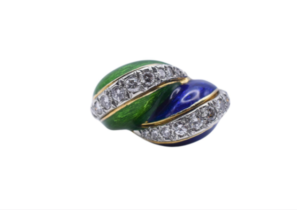 Tiffany & Co. 18k Gold Paillonné Enamel & Diamond Twist Ring