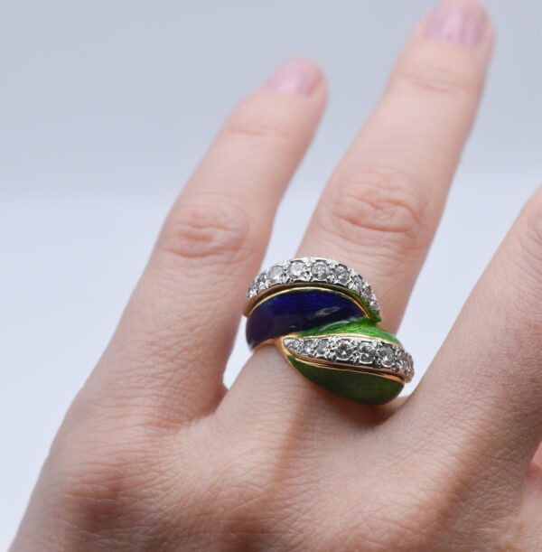Tiffany & Co. 18k Gold Paillonné Enamel & Diamond Twist Ring - Image 4