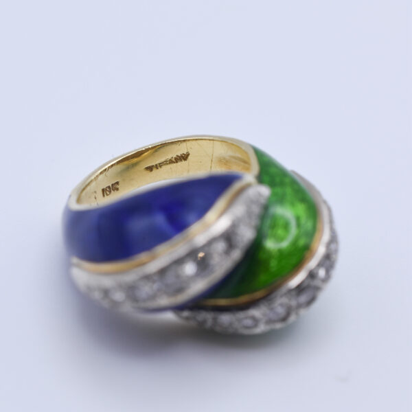 Tiffany & Co. 18k Gold Paillonné Enamel & Diamond Twist Ring - Image 5