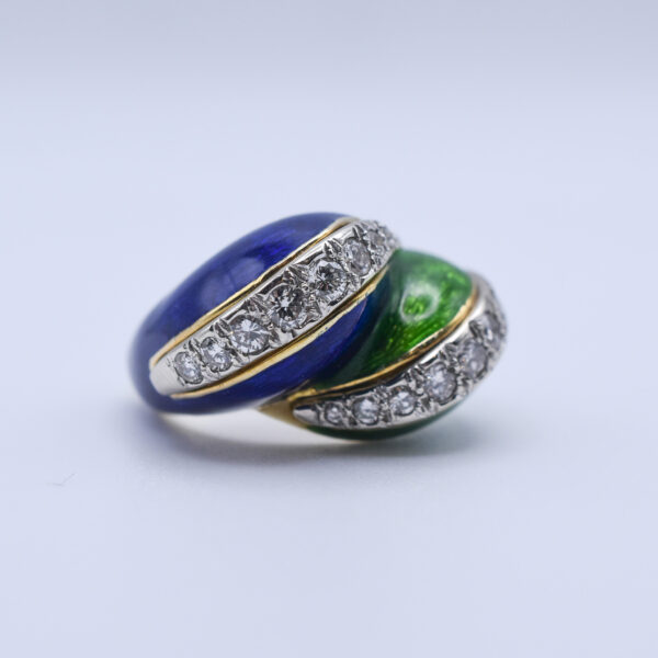 Tiffany & Co. 18k Gold Paillonné Enamel & Diamond Twist Ring - Image 2