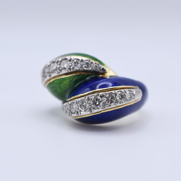 Tiffany & Co. 18k Gold Paillonné Enamel & Diamond Twist Ring - Image 3