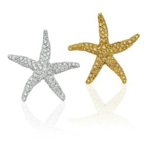 Starfish Diamond Yellow and White Gold Brooches, c. 1990
