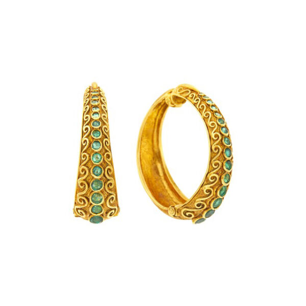 Ilias Lalaounis Pair of Gold and Emerald Hoop Earclips