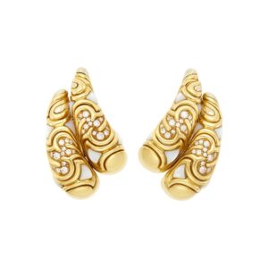 Marina B Pair of Gold, Mother-of-Pearl and Diamond Earclips
