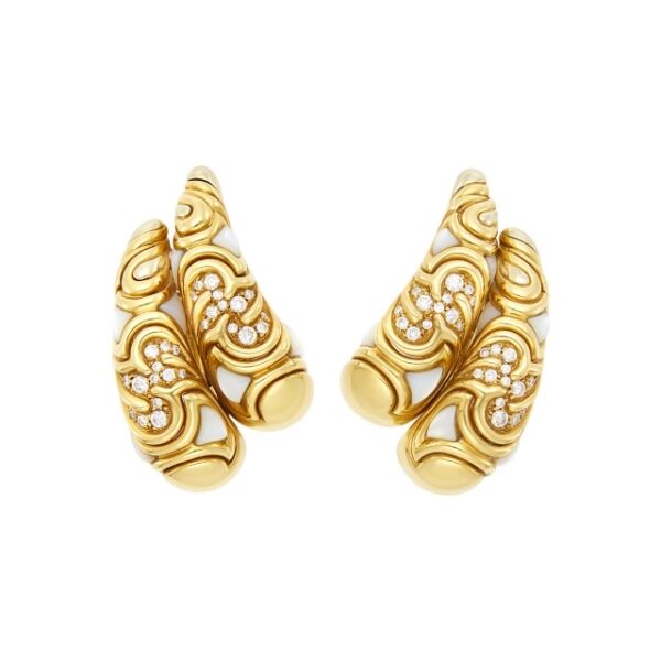 Marina B Pair of Gold, Mother-of-Pearl and Diamond Earclips