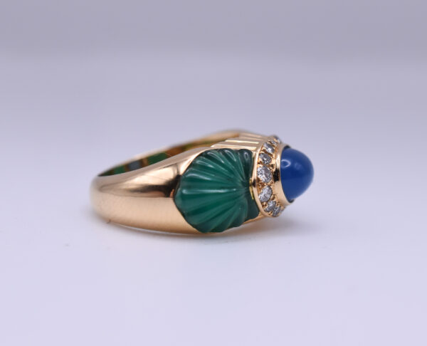 Vintage Cartier 18k Gold Sapphire, Chrysoprase and Diamond Ring, c. 1980 - Image 3