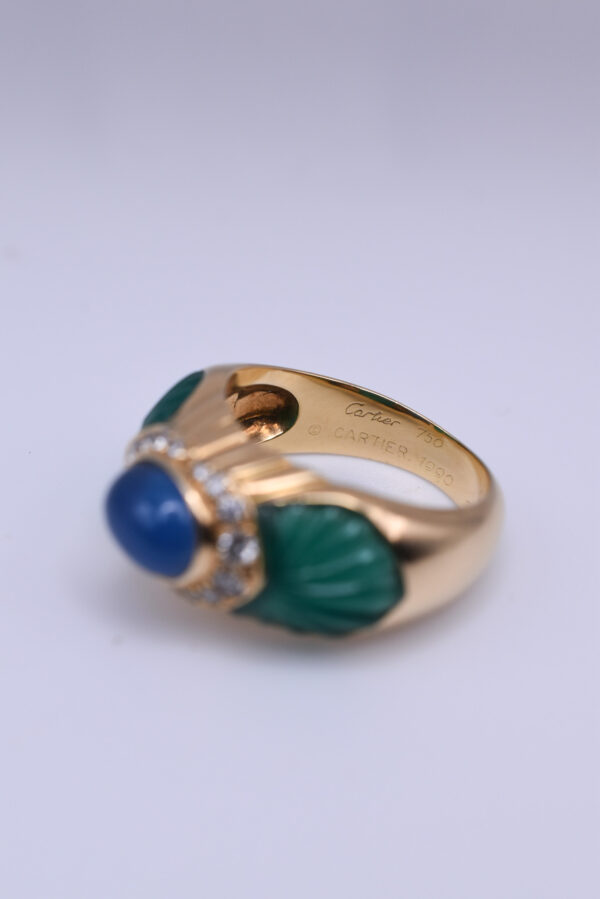 Vintage Cartier 18k Gold Sapphire, Chrysoprase and Diamond Ring, c. 1980 - Image 5