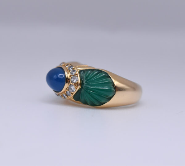 Vintage Cartier 18k Gold Sapphire, Chrysoprase and Diamond Ring, c. 1980 - Image 4
