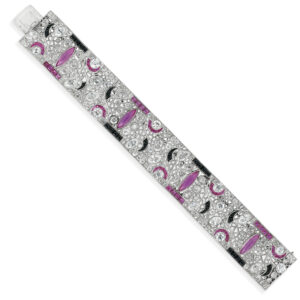 Art Deco Platinum Ruby, Diamond and Onyx Bracelet