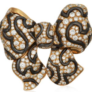 Marina B Diamond, Yellow and Blackened Gold Bow Brooch, c. 1985
