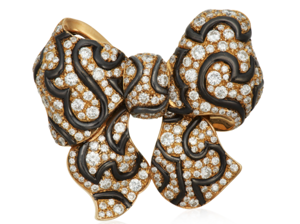 Marina B Diamond, Yellow and Blackened Gold Bow Brooch, c. 1985