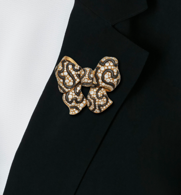 Marina B Diamond, Yellow and Blackened Gold Bow Brooch, c. 1985 - Image 2