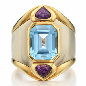 Marina B Blue Topaz and Amethyst Ring, c. 1990