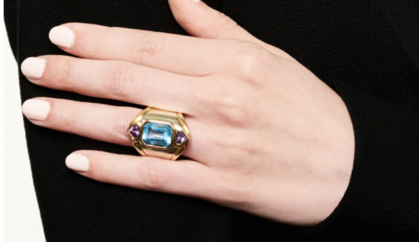 Marina B Blue Topaz and Amethyst Ring, c. 1990 - Image 2