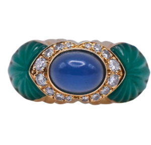 Vintage Cartier 18k Gold Sapphire, Chrysoprase and Diamond Ring, c. 1980