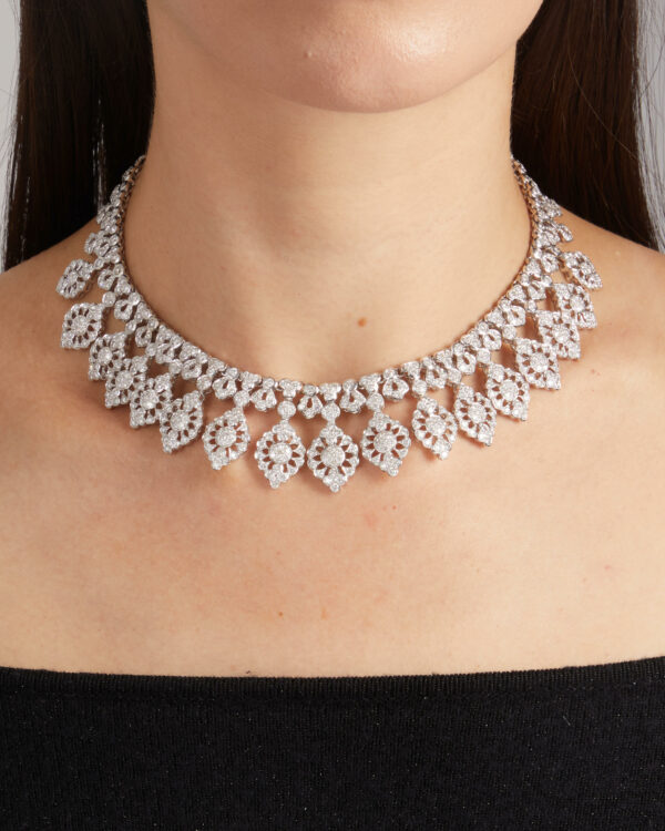 Diamond Floral Fringe Necklace, c. 1980 - Image 2