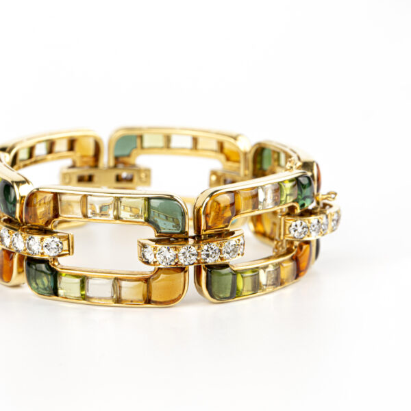 Rare Bulgari Gold Multi-Gem and Diamond Link Bracelet - Image 3