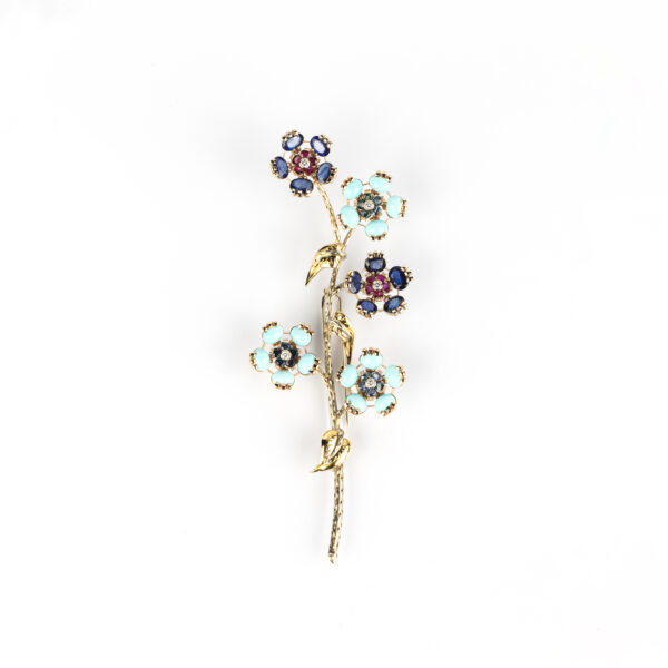 Grassi 'En Tremblant' Gold and Multi-Gem Brooch
