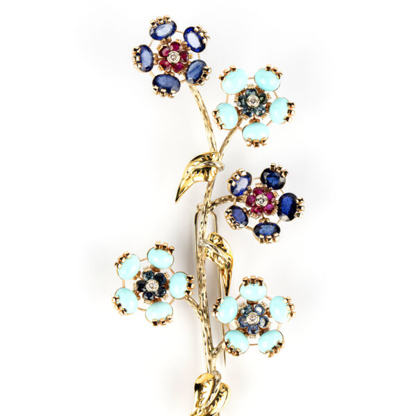 Grassi 'En Tremblant' Gold and Multi-Gem Brooch - Image 2
