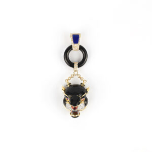 Frascarolo Black Enamel, Diamond and Ruby Jaguar Pendant Brooch