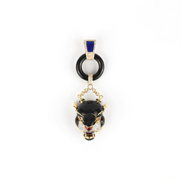 Frascarolo Black Enamel, Diamond and Ruby Jaguar Pendant Brooch