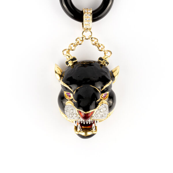 Frascarolo Black Enamel, Diamond and Ruby Jaguar Pendant Brooch - Image 2