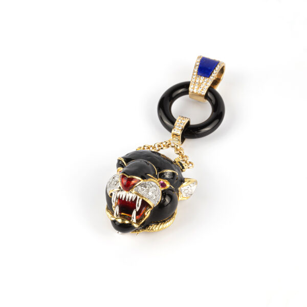 Frascarolo Black Enamel, Diamond and Ruby Jaguar Pendant Brooch - Image 3