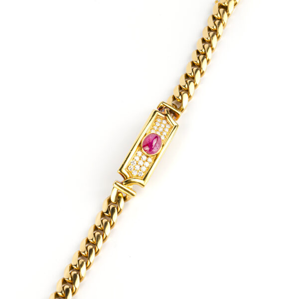 Bulgari Cabochon Ruby and Diamond Link Bracelet - Image 2