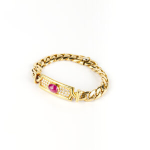 Bulgari Cabochon Ruby and Diamond Link Bracelet
