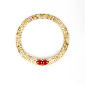 House of Tabbah Coral and Diamond Gold Necklace